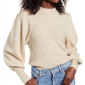 Leith Nude Ribbed Balloon Puff Sleeve Sweater